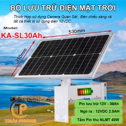 Bộ Pin lưu trữ điện năng lượng mặt trời 12V 30Ah KA-SL30Ah, tấm pin 40W cho camera, báo động, đèn chiếu sáng, thiết bị điện tử viễn thông KA-SL40W30Ah