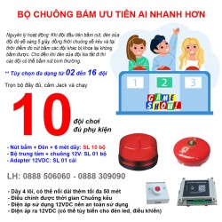 Bộ nút bấm chuông ưu tiên ai nhanh hơn GameShow TORA G10 10 đội chơi, nút bấm ai nhanh hơn giành quyền trả lời