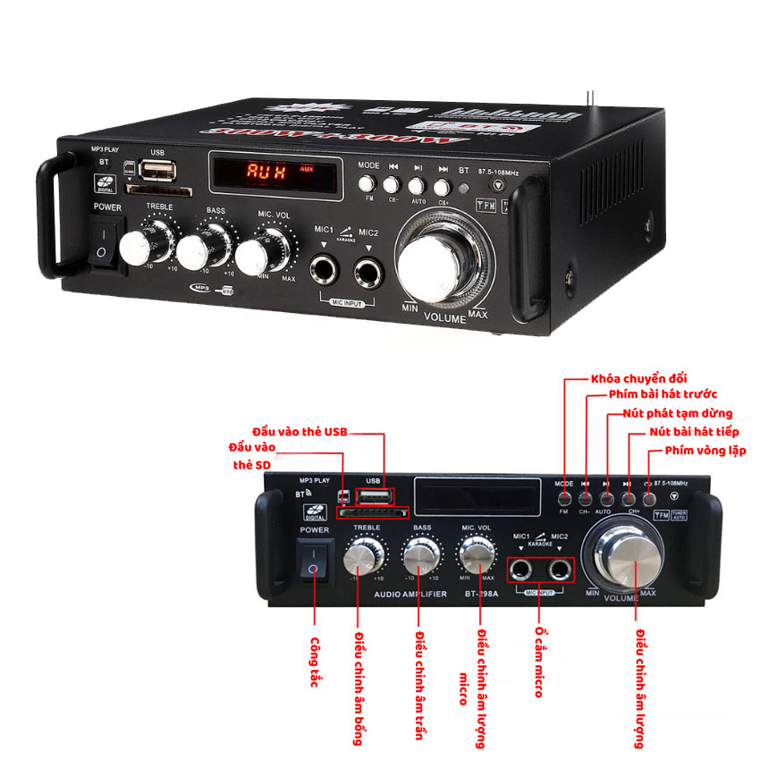 Amply mini Kentiger HY-803 có bluetooth 12V-220V Amply bt-298a có bluetooth 12V-220V