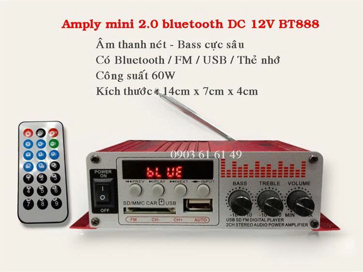Amply Mini khuếch đại âm thanh BT-888 công suất âm thanh 30W x 2 kênh