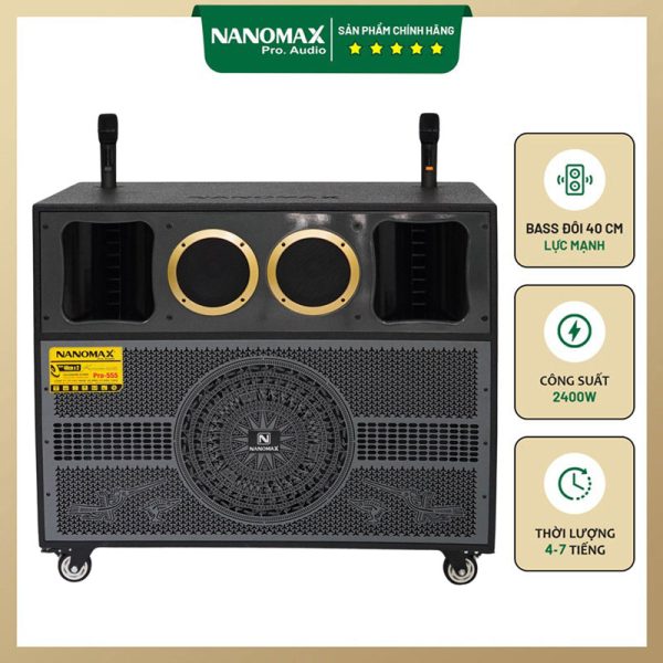 Loa Kéo Bình & Điện Nanomax Pro-555 Bass Đôi 40cm 2400w