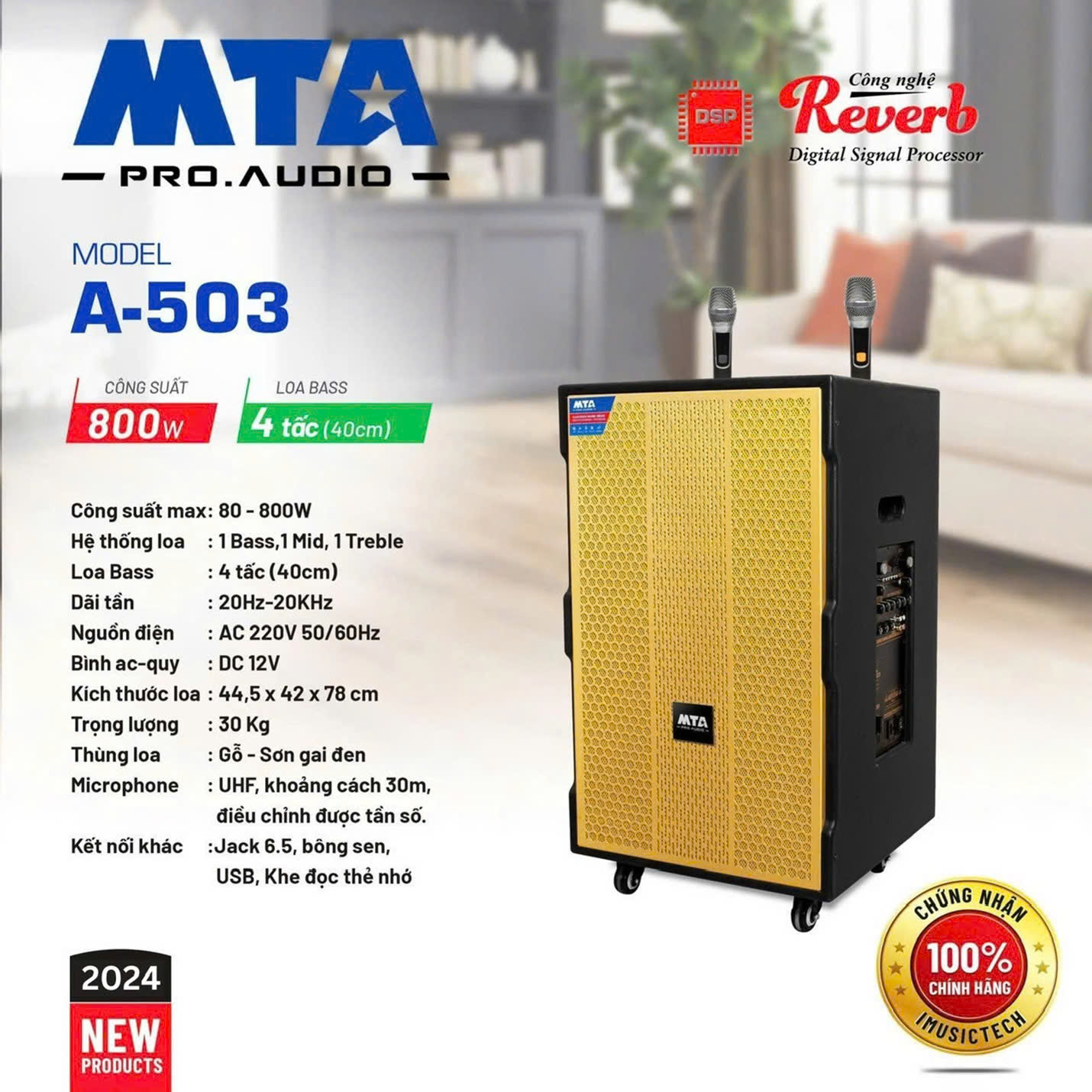 Loa kéo di động MTA A-503, Công suất 80w -800w, Loa Bass 4 tấc (40cm)