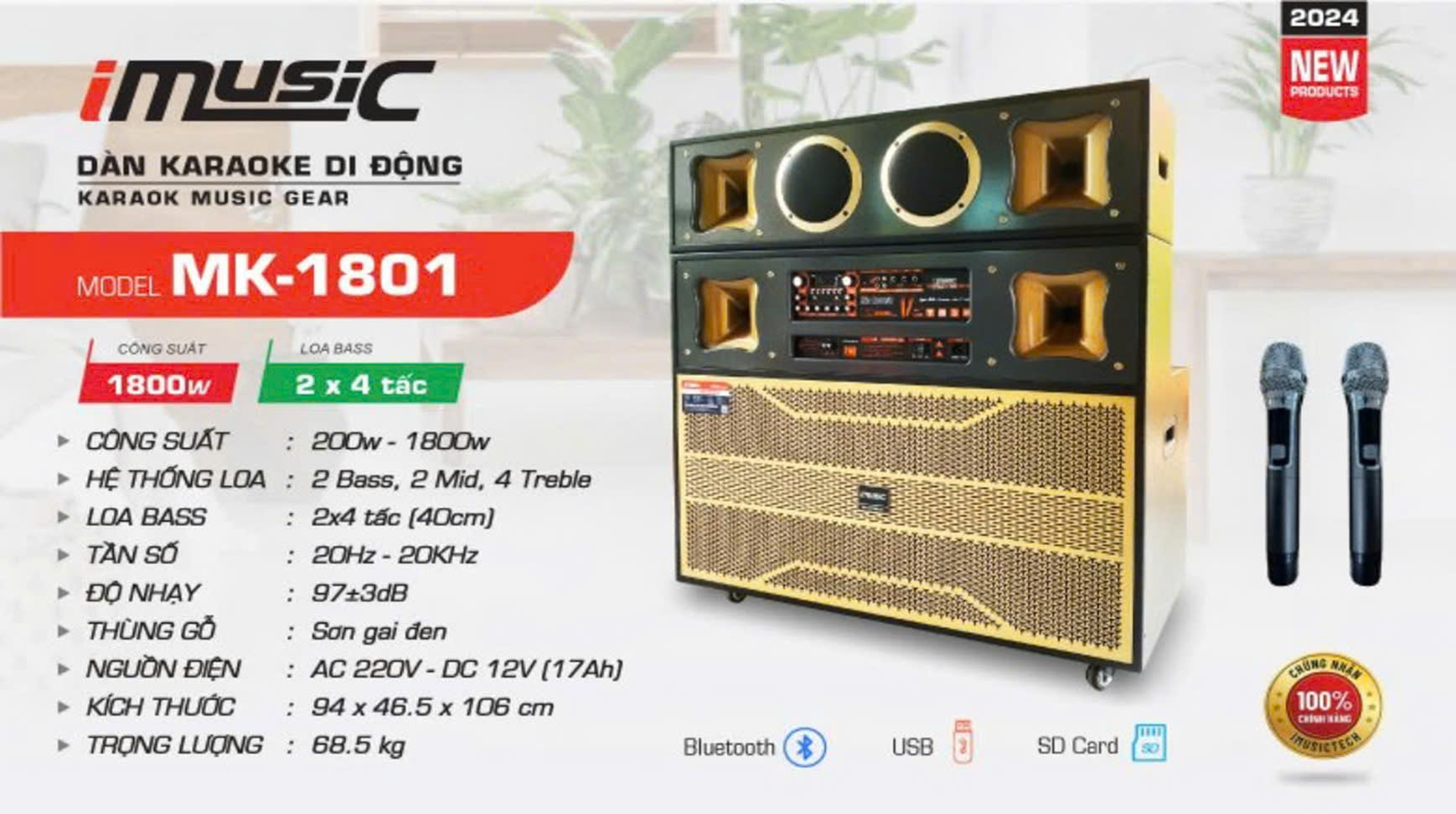 Loa kéo di động iMusic MK-1801 2 bass 4 tấc (40 cm)