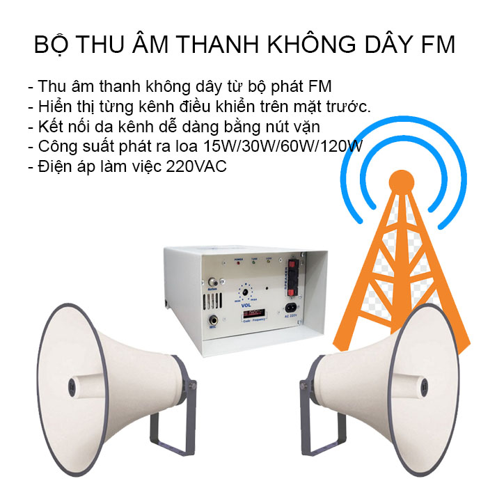 Cụm bộ thu âm thanh không dây KA-50FML, truyền thanh không dây bằng sóng FM công suất 50W