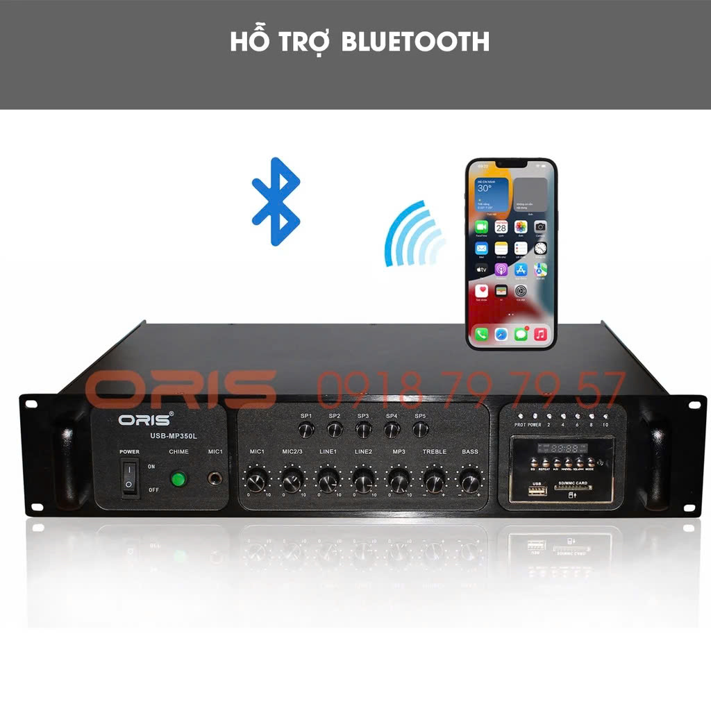 Amply tăng âm có bluetooth, đọc MP3 thẻ nhớ, USB và phân chia vùng loa