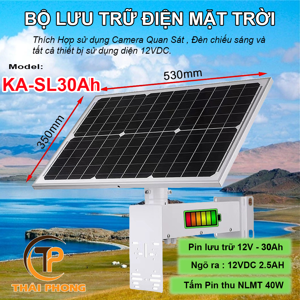 Bộ lưu trữ điện năng lượng mặt trời 12V 30Ah KA-SL30Ah cho camera, báo động, chiếu sáng, an ninh viễn thông