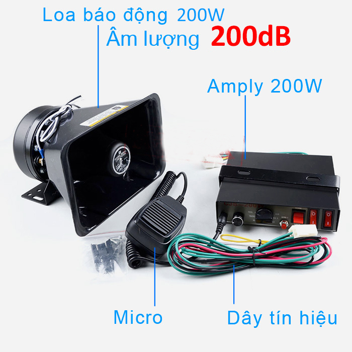 Trọn bộ còi hú xe ưu tiên bao gồm amply còi và mic để nói