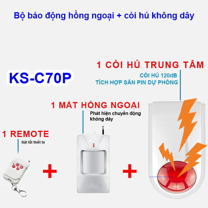 Bộ báo động hồng ngoại + còi hú không dây KS-C70P