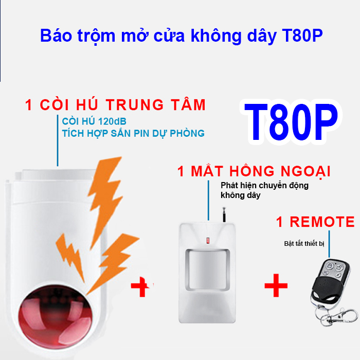 Còi báo trộm chuyển động hồng ngoại không dây T80D