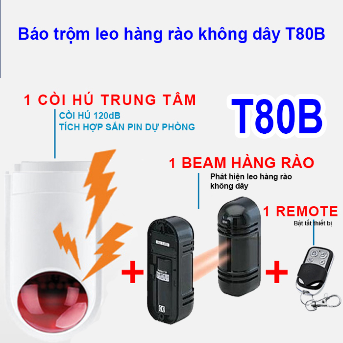 Còi báo động chống vượt hàng rào điện tử không dây T80B