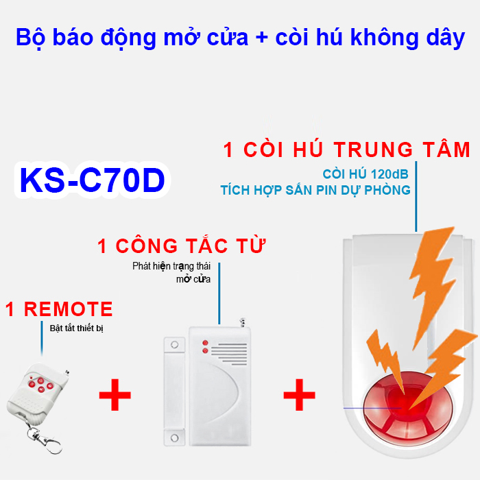 Bộ báo động mở cửa + còi hú không dây KS-C70D