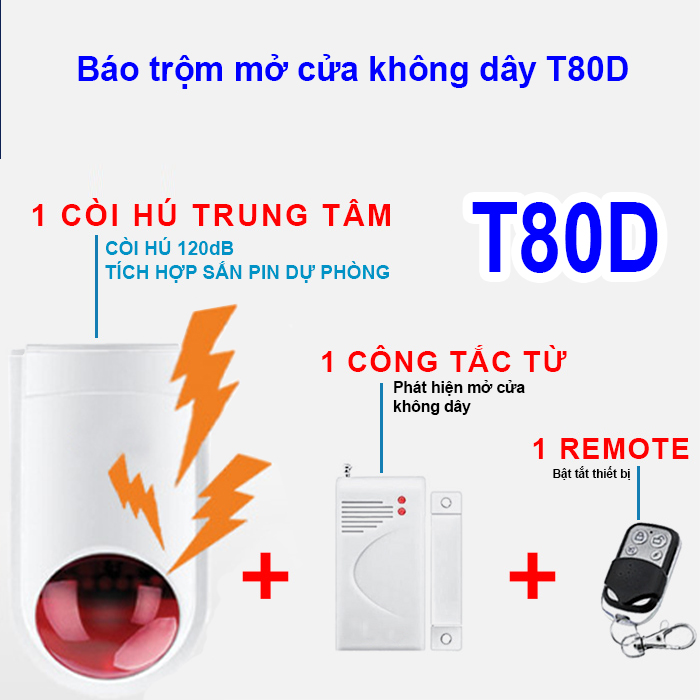 Còi báo trộm mở cửa không dây T80D