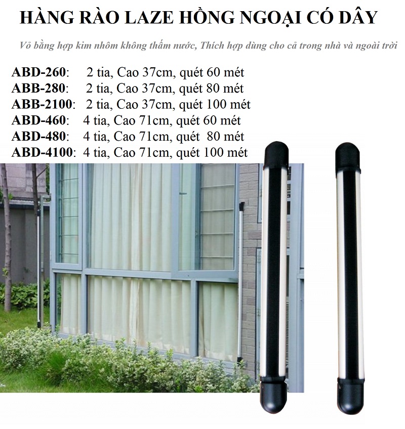 Hàng rào chống trộm hồng ngoại 4 tia ABD-460 khoảng cách 60m