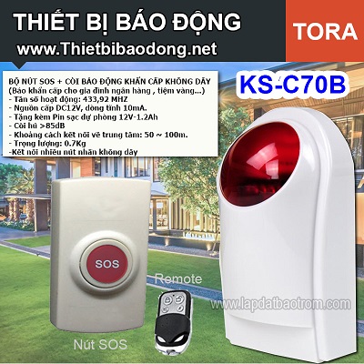 Bộ nút nhấn khẩn cấp SOS + còi hú không dây KS-C70B (tiệm vàng, ngân hàng, người già, thai phụ, trẻ em ...)