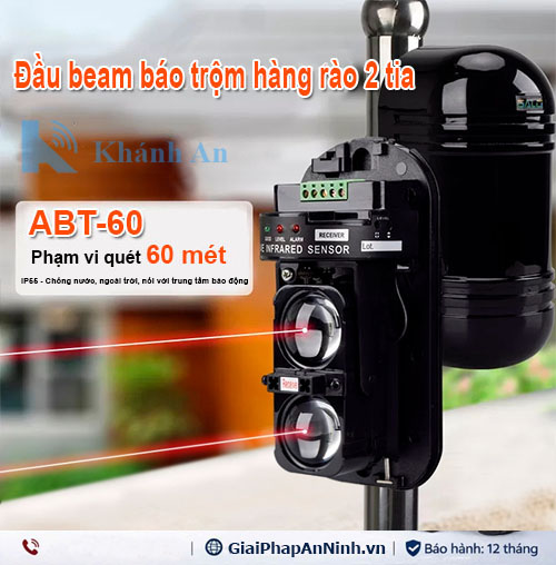 Đầu beam báo trộm hàng rào 2 tia ABT-60 , đại lý, phân phối,mua bán, lắp đặt giá rẻ Đầu beam báo trộm hàng rào 2 tia ABT-60