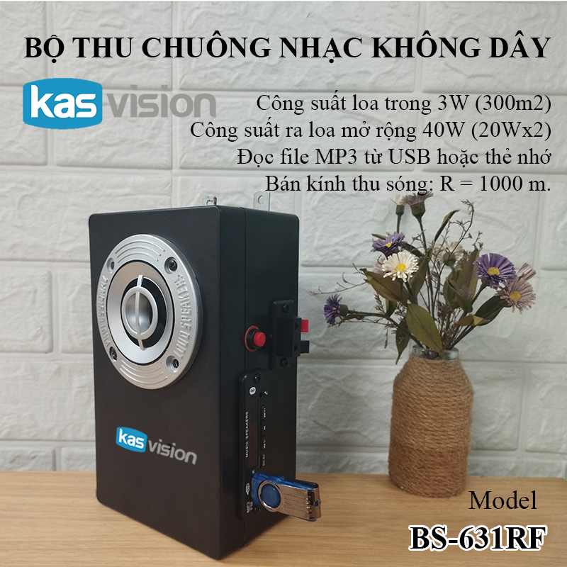 Bộ thu sóng chuông nhạc không dây BS-830RF, công suất 40W (20Wx2)