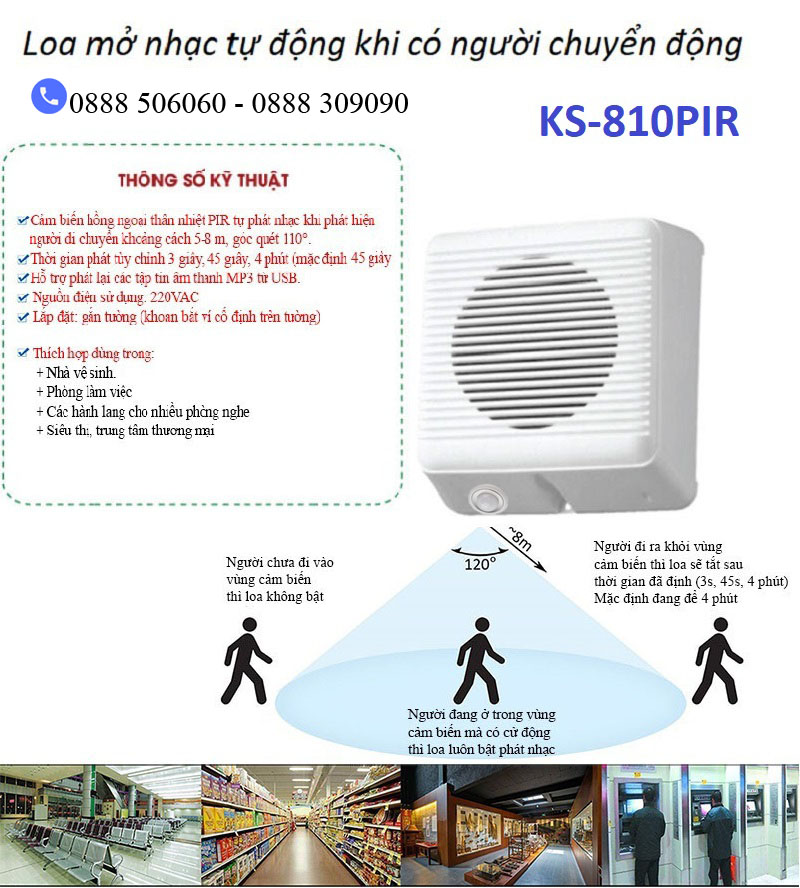 loa phát nhạc tự động khi có người chuyển động KS-810PIR (quảng cáo, lời nhắc, thư giãn, giải trí, nhà vệ sinh)