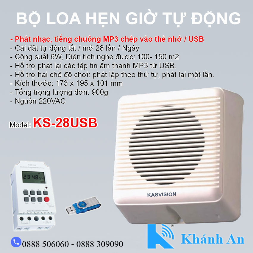 Bộ loa báo giờ tự động KS-28USB (mở nhạc, reng chuông cho văn phòng, nhà xưởng, trường học)