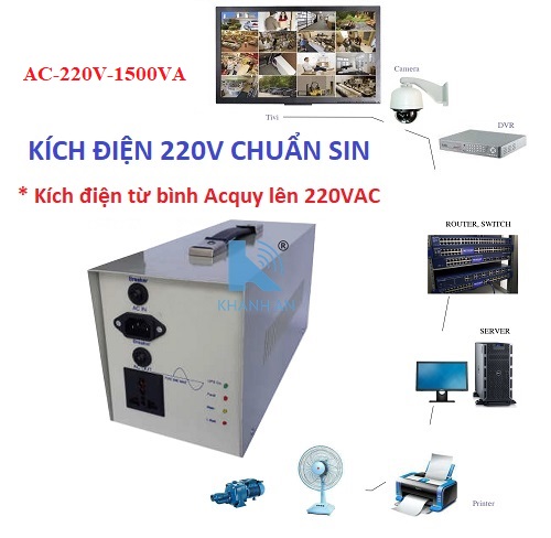 Bộ kích điện chuẩn SIN 1500VA chuyển từ 12VDC sang 220VAC AC-220V-1500VA, có xạc bình acquy