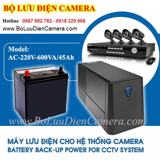 Bộ nguồn lưu điện cho camera AC-220V-600VA/45Ah