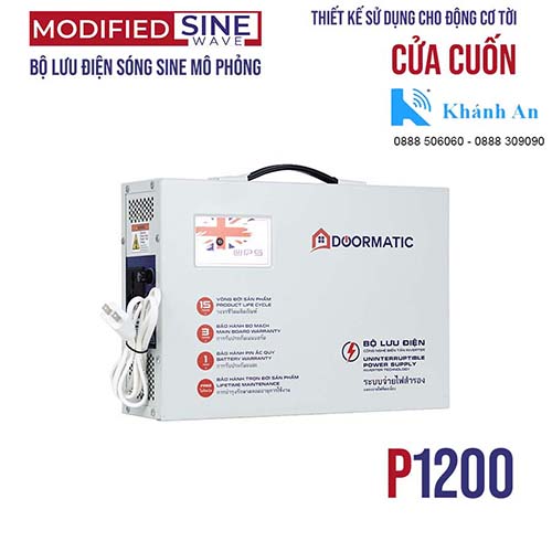 Bộ lưu điện DoorMatic dùng cho motor cửa cuốn 220 Vac sóng SINE mô phỏng, 1 pha P1200