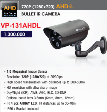 Camera Vantech AHD 1.0 Megapixel VP-131AHDL