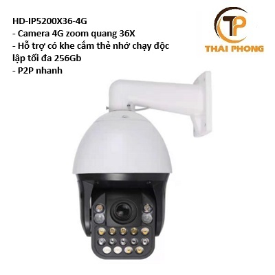 Camera Wifi không dây HD-IP5200X36-4G dùng Sim 4G zoom quang 36X