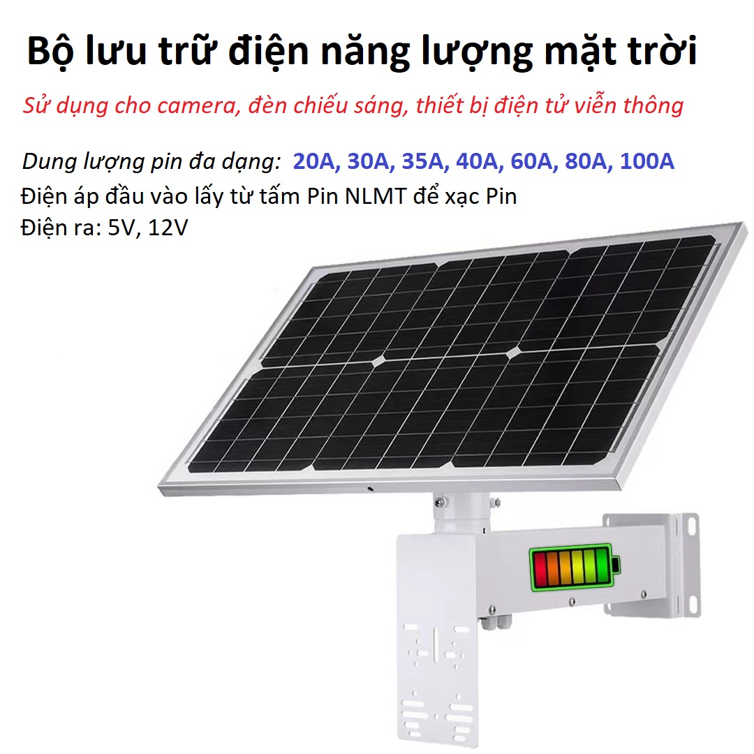 Bộ Pin lưu trữ điện năng lượng mặt trời 12V 100Ah KA-SL120W100Ah, tấm pin 120W cho camera, báo động, đèn chiếu sáng, thiết bị điện tử viễn thông