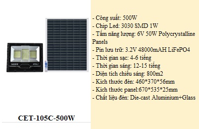 Đèn năng lượng mặt trời SHCET CET-105C-500W