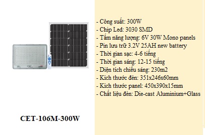 Đèn năng lượng mặt trời SHCET CET-106M-300W