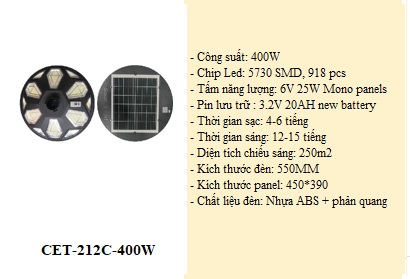 Đèn năng lượng mặt trời SHCET CET-212C-400W