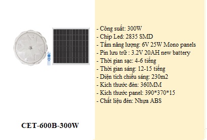 Đèn năng lượng mặt trời SHCET CET-600B-300W