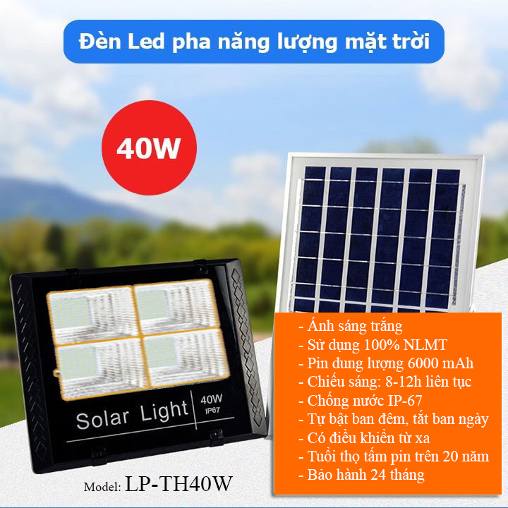 Đèn năng lượng mặt trời 40W LP-TH40, đại lý, phân phối,mua bán, lắp đặt giá rẻ