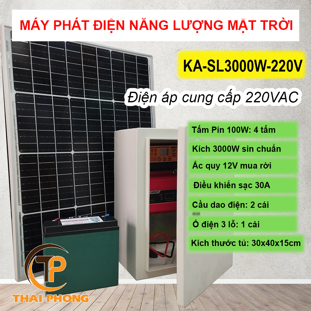 Máy phát điện năng lượng mặt trời điện 220V, 3000W (bộ ráp sẵn, có thể lắp và xạc acquy để lưu trữ điện)