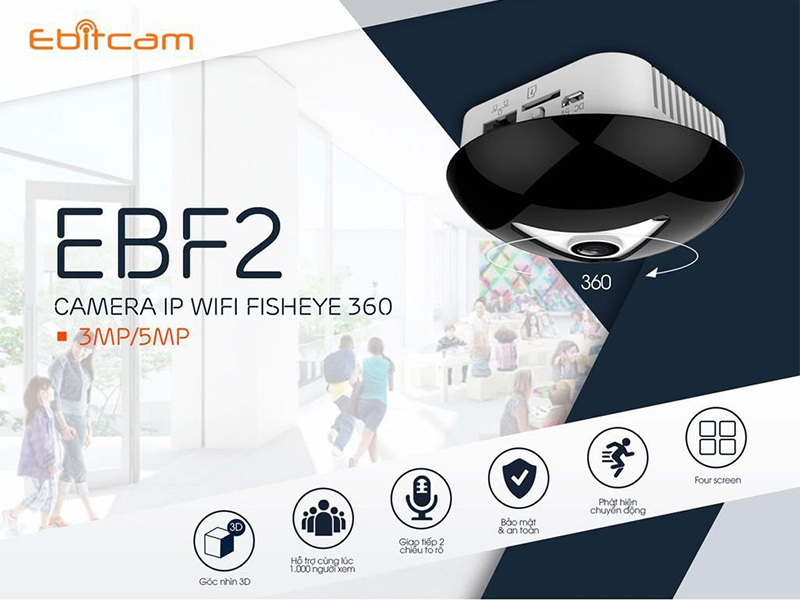 Camera Ebitcam EBF2 Fisheye 5.0MP toàn cảnh 180 độ