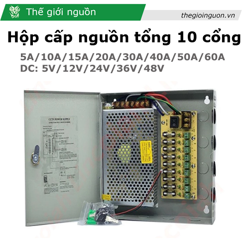 Hộp cấp nguồn tổng 10 cổng 12V 20A HN1220-10F, có cầu chì cho camera, đèn led, thiết bị điện tử viễn thông