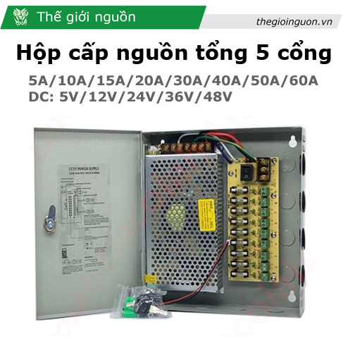 Hộp cấp nguồn tổng 5 cổng 12V 10A HN1210-05F, có cầu chì cho camera, đèn led, thiết bị điện tử viễn thông