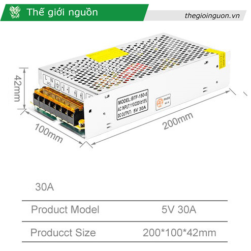 Nguồn tổng 5V 30A công suất 150W cho đèn led, camera, thiết bị điện tử