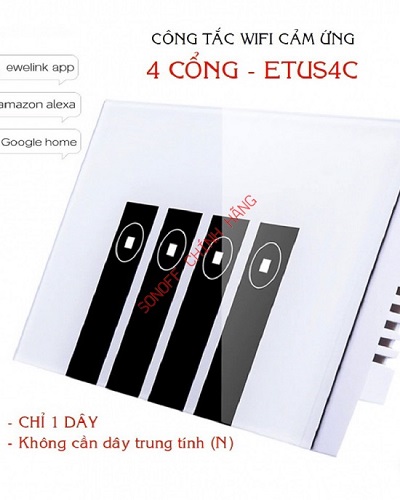 Công tắc WiFi cảm ứng 4 nút hình chữ nhật TUS4C