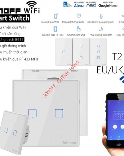 Công tắc WiFi RF cảm ứng T1 3 cổng SONOFF T1UK3C