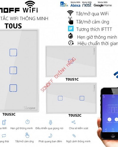 Công tắc WiFi cảm ứng T0 3 cổng SONOFF T0US3C (chữ nhật)