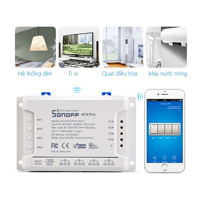 Công tắc WiFi RF 4 cổng SONOFF 4CH PRO R2