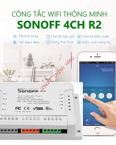 Công tắc WiFi 4 cổng SONOFF 4CH R2