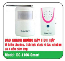 Cảm Ứng Báo Khách Không Dây Tích Hợp 4 Đầu Chuông DC-1106 Smart