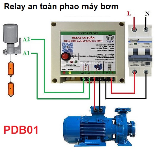 điều khiển phao điện máy bơm,relay an toàn phao điện,relay an toàn máy bơm Bộ relay điều khiển phao điện máy bơm nước tự động, an toàn, chống giật PDB01