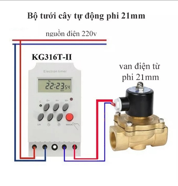 Bộ van nước hẹn giờ bật tắt 16 lần/ngày KS-V2116T, ống phi 21mm