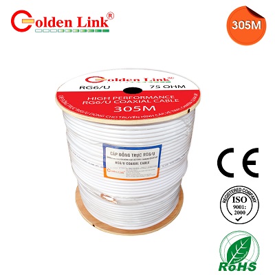 Dây cáp Camera, cáp đồng trục RG6/U golden Link, 305m