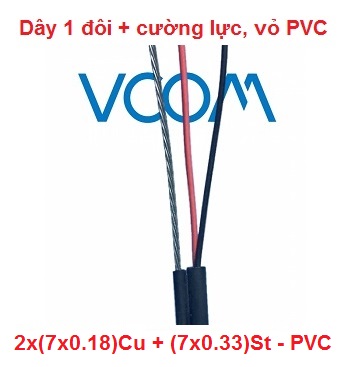 Dây thuê bao Dropwire VCOM 1 đôi, 7 tim, có cường lực 2x(7x0.18)Cu - PVC