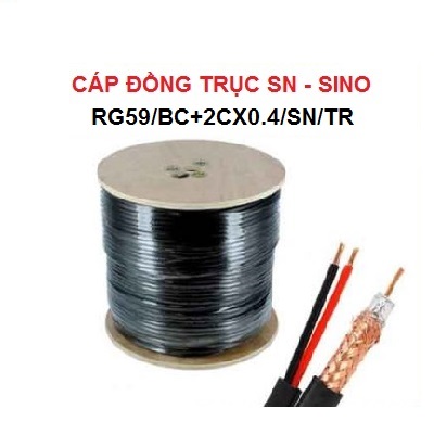 Cáp đồng trục SINO kèm nguồn,Đen, RG59/BC+2Cx0.4/SN/TR