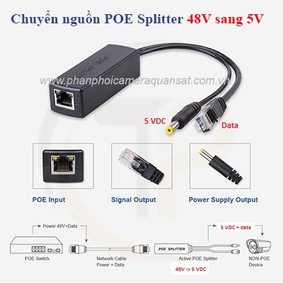 Bán Đầu chuyển nguồn POE Splitter 48V sang 5V (đầu tròn)